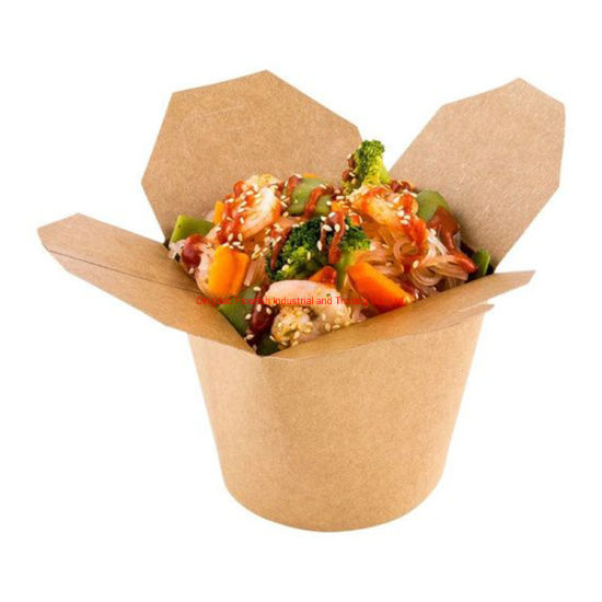 Recyclable Kraft Paper Fast Food Round Bowl Box with Plastic Lid