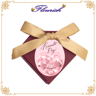 Burgundy Coated Paper Heart Shaped Wedding Favor Candy Box with Ribbon