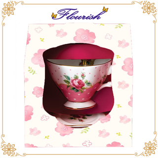 Flower Printing Pink Cardboard Tea Cup And Saucer Gift Display Box