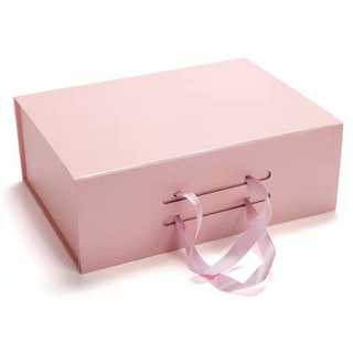 China Manufacturer Wholesale Ribbon Handle Folding Paper Packaging Carton Gift Box